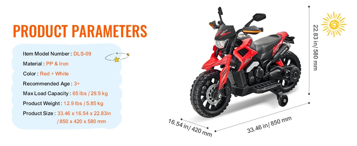 SucceBuy 6/12V Kids Electric Ride-On Motorcycle – Bluetooth, Music & Headlight - silverfoxgoods